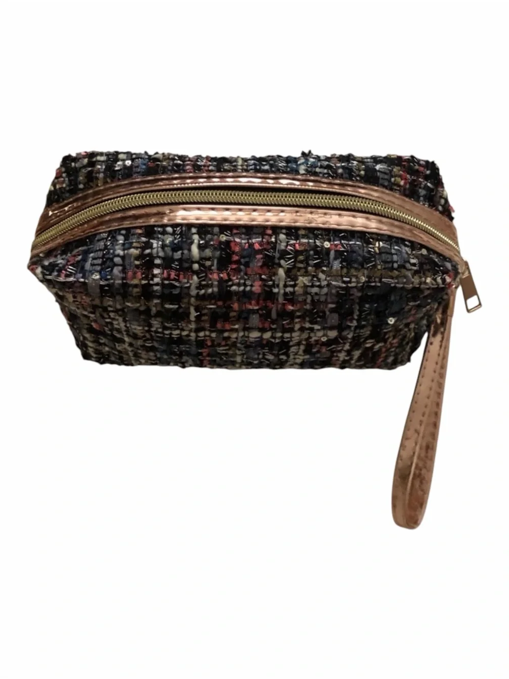 Tweed Cosmetic Bag / Makeup Pouch with Wristlet Sparkling Bag & Removable strap